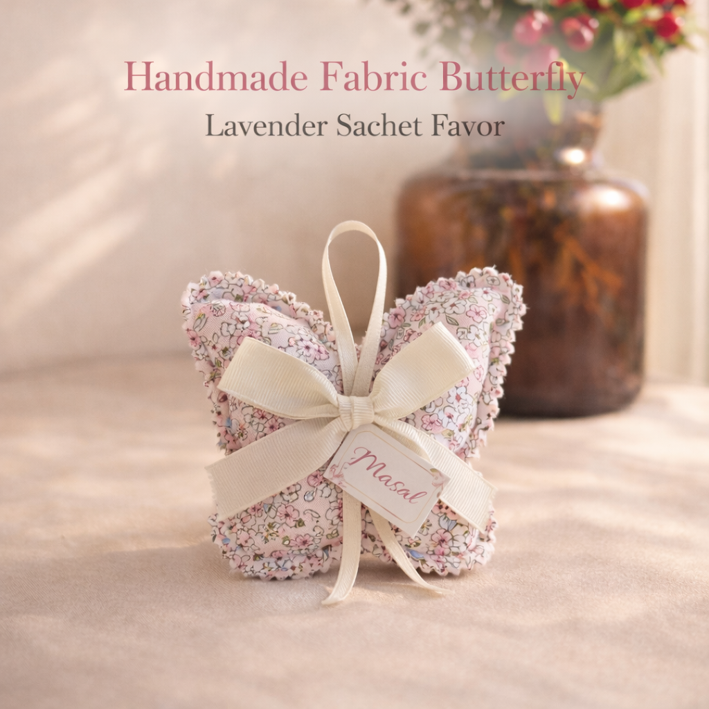 Personalized Butterfly Lavender Sachet Favor – Handmade Fabric Butterfly Baby Shower Favor – Custom Name Party Favor – Set of 20