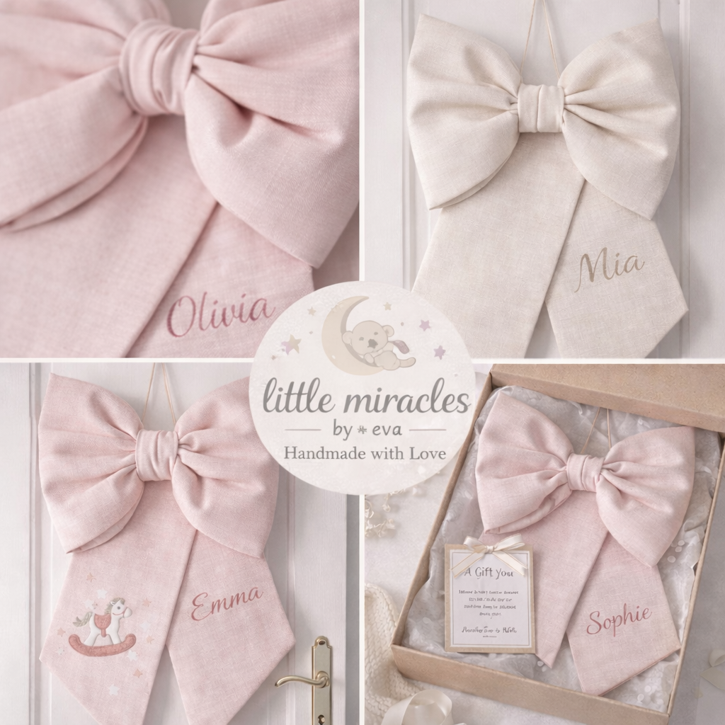 Personalized Baby Door Bow – Custom Nursery Door Decor for Newborn Announcement