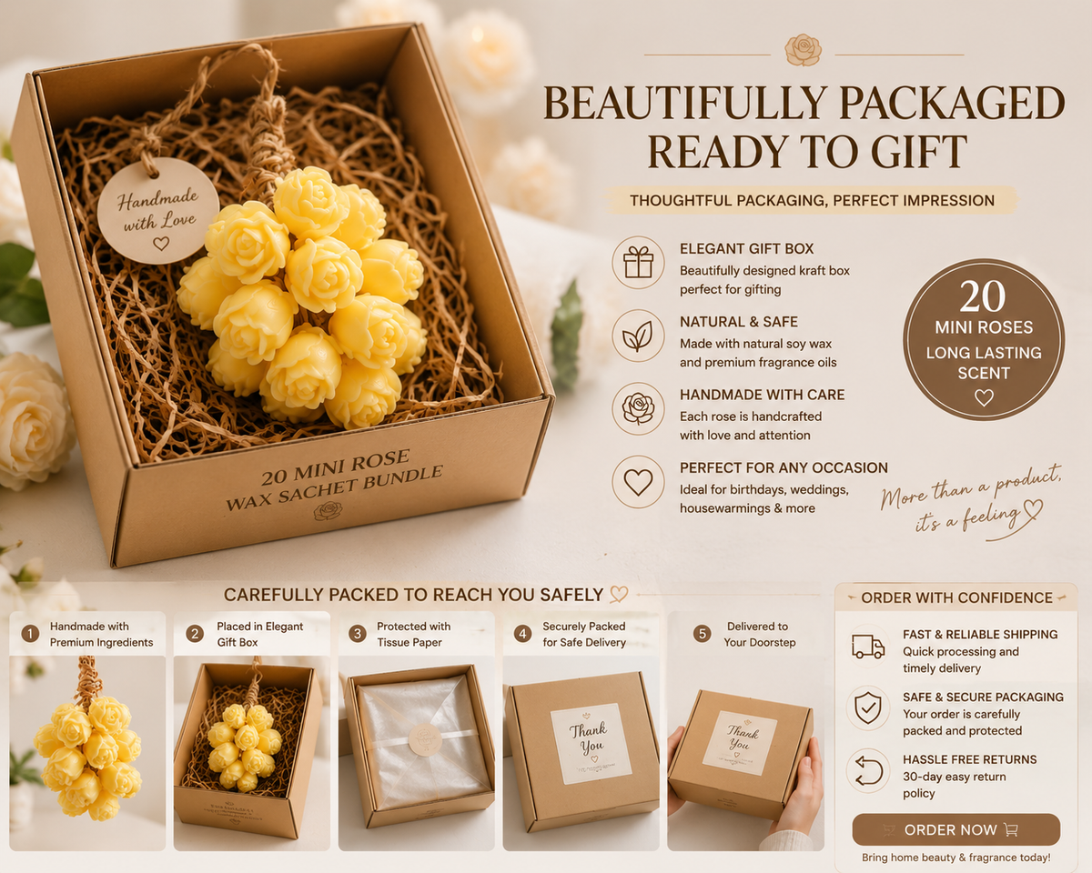 20 Mini Rose Wax Sachet Bundle – Handmade Scented Floral Air Freshener Decor