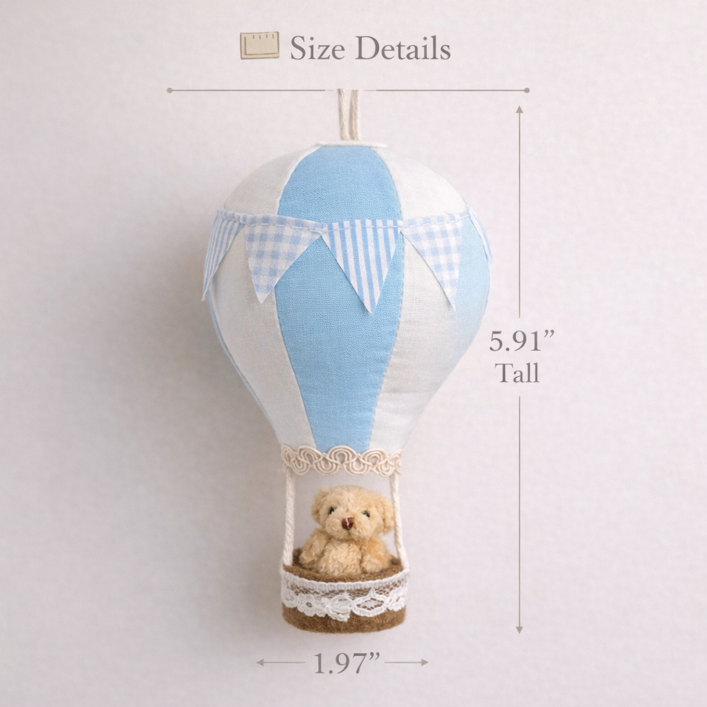 Handmade Hot Air Balloon Nursery Decor with Teddy Bear – Baby Shower Gift & Nursery Wall Hanging