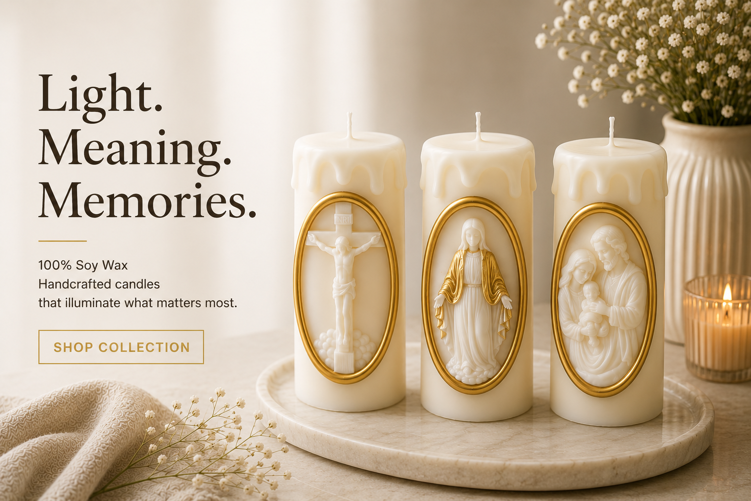 Luxury Religious Soy Wax Candle – Handmade Sacred Relief Candle Gift (Set Options Available)