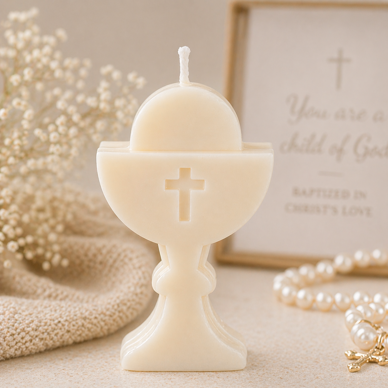 Personalized Baptism Candle Favor – Soy Wax Chalice Christening Gift (Min. 20 pcs)
