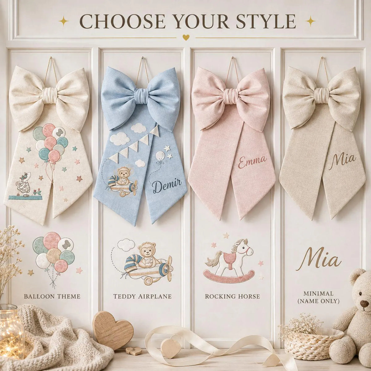 Personalized Linen Nursery Door Bow, Custom Baby Name Hospital Announcement, Oversized Gift