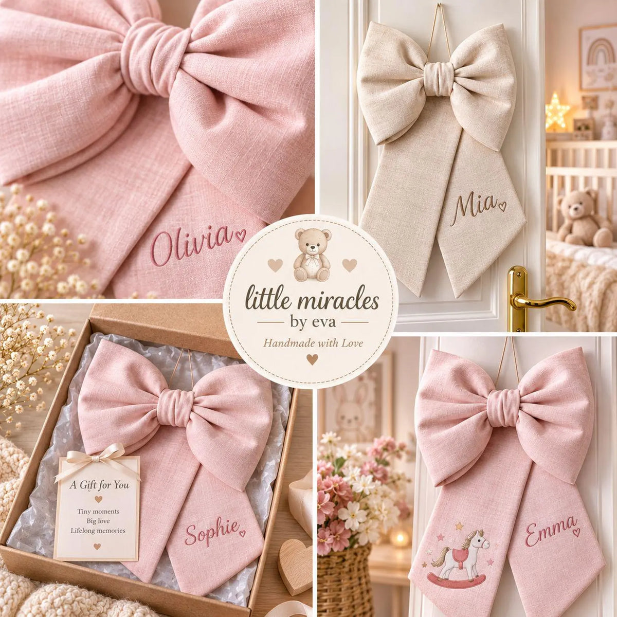 Personalized Linen Nursery Door Bow, Custom Baby Name Hospital Announcement, Oversized Gift