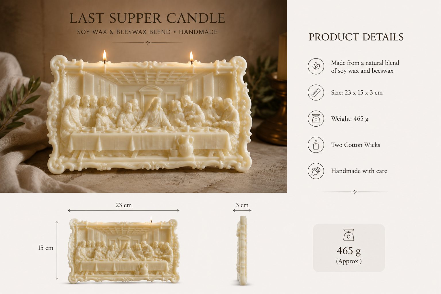 Handmade Last Supper Candle – Soy Wax & Beeswax Blend | Decorative Christian Gift | Personalized Gift Ready