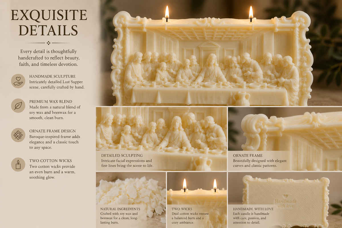 Handmade Last Supper Candle – Soy Wax & Beeswax Blend | Decorative Christian Gift | Personalized Gift Ready