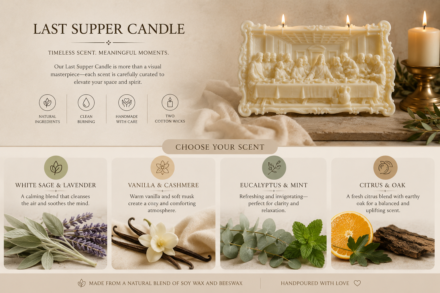 Handmade Last Supper Candle – Soy Wax & Beeswax Blend | Decorative Christian Gift | Personalized Gift Ready