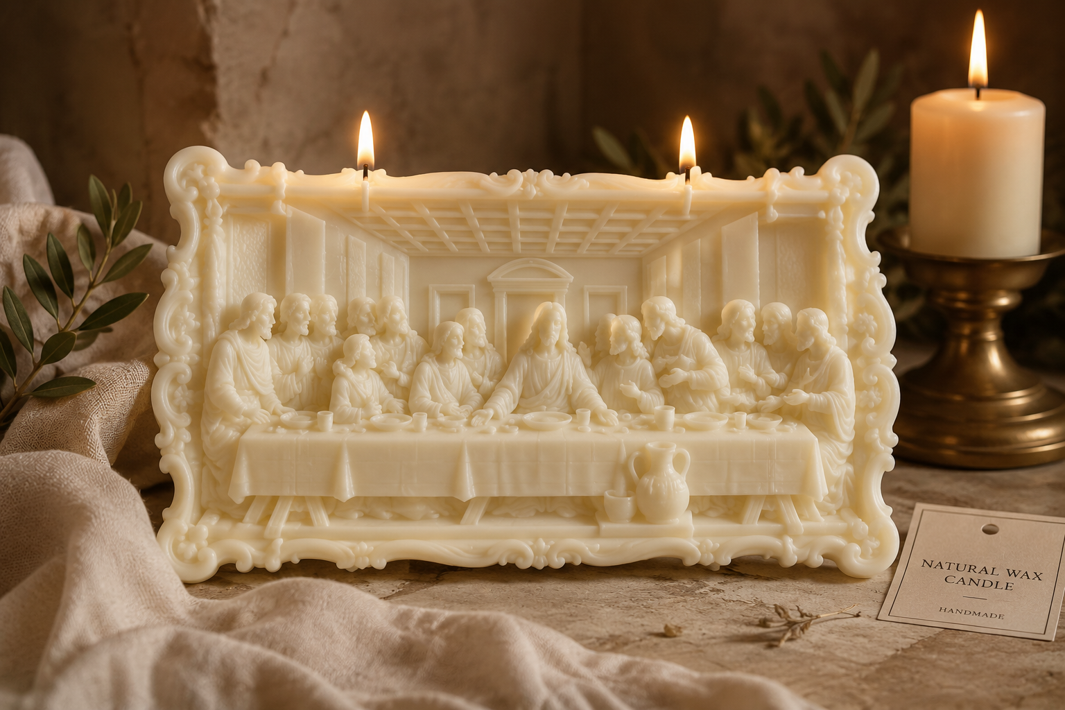 Handmade Last Supper Candle – Soy Wax & Beeswax Blend | Decorative Christian Gift | Personalized Gift Ready