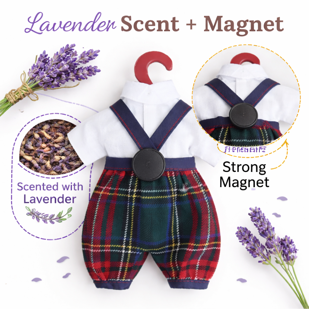 Personalized Baby Boy Lavender Sachet Magnet – Tartan Romper Baby Shower Favor (Set of 20)