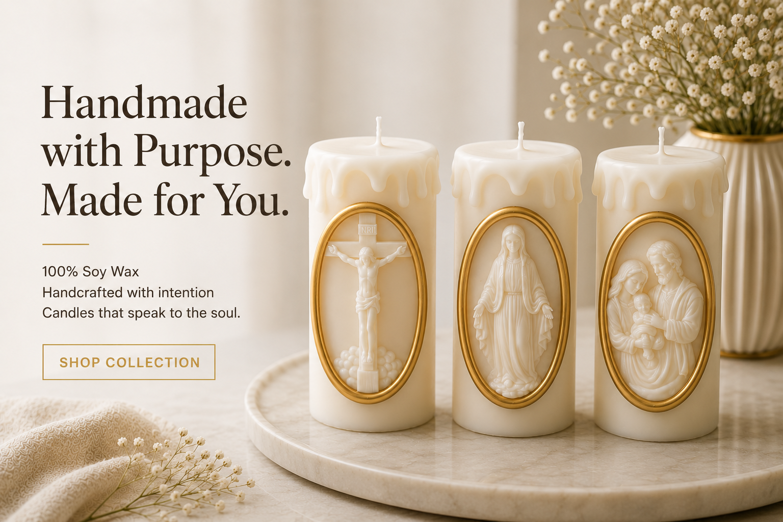 Luxury Religious Soy Wax Candle – Handmade Sacred Relief Candle Gift (Set Options Available)