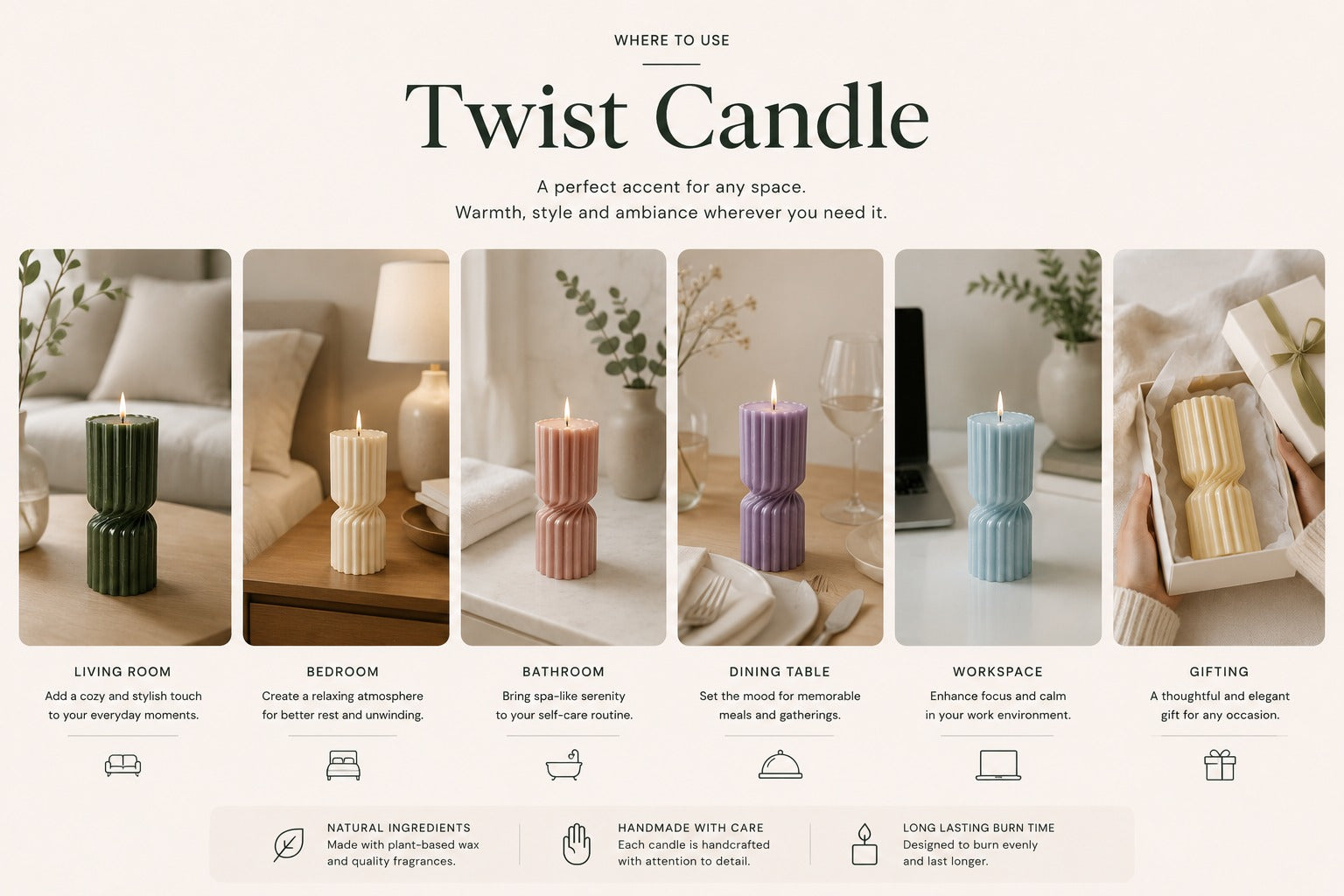 Handmade Twist Candle – Sculptural Soy Wax Scented Candle | Modern Home Decor Gift