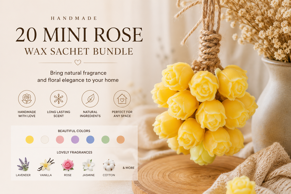 20 Mini Rose Wax Sachet Bundle – Handmade Scented Floral Air Freshener Decor