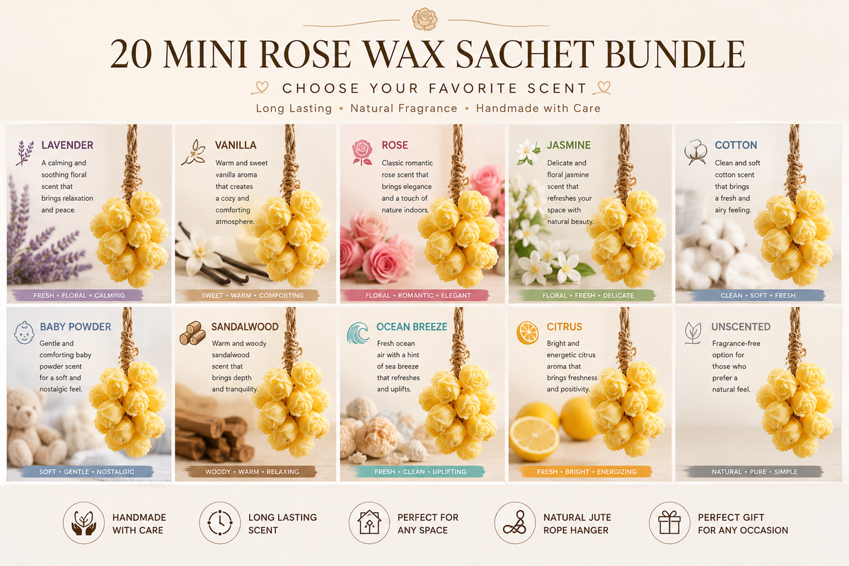 20 Mini Rose Wax Sachet Bundle – Handmade Scented Floral Air Freshener Decor