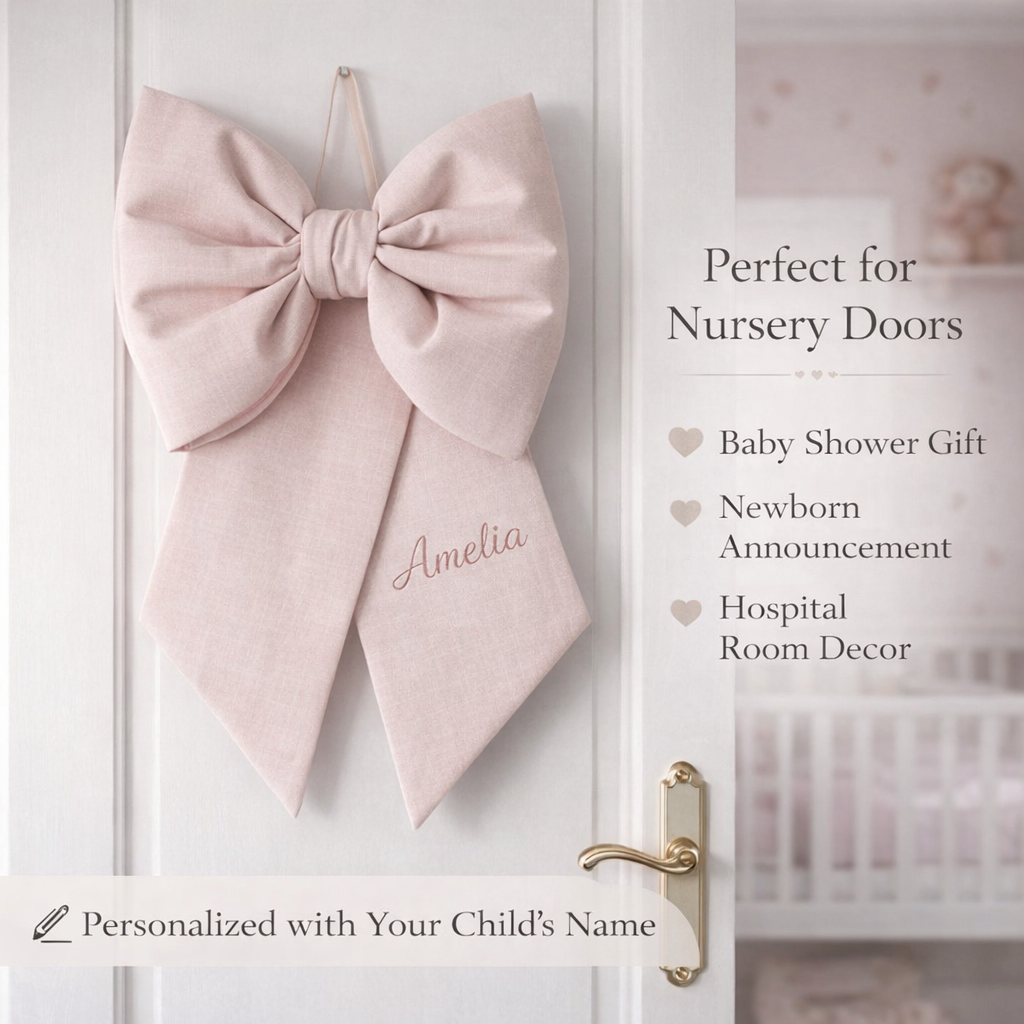 Personalized Baby Door Bow – Custom Nursery Door Decor for Newborn Announcement