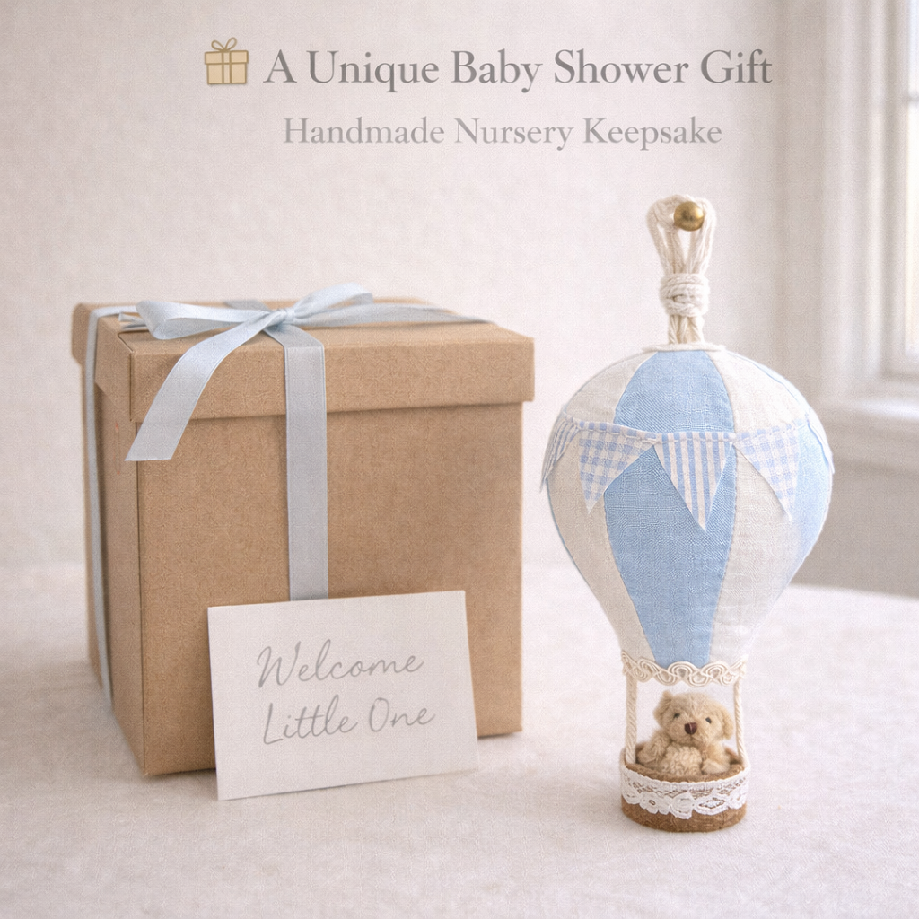 Handmade Hot Air Balloon Nursery Decor with Teddy Bear – Baby Shower Gift & Nursery Wall Hanging