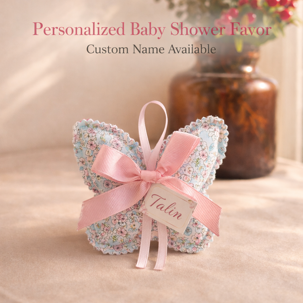 Personalized Butterfly Lavender Sachet Favor – Handmade Fabric Butterfly Baby Shower Favor – Custom Name Party Favor – Set of 20