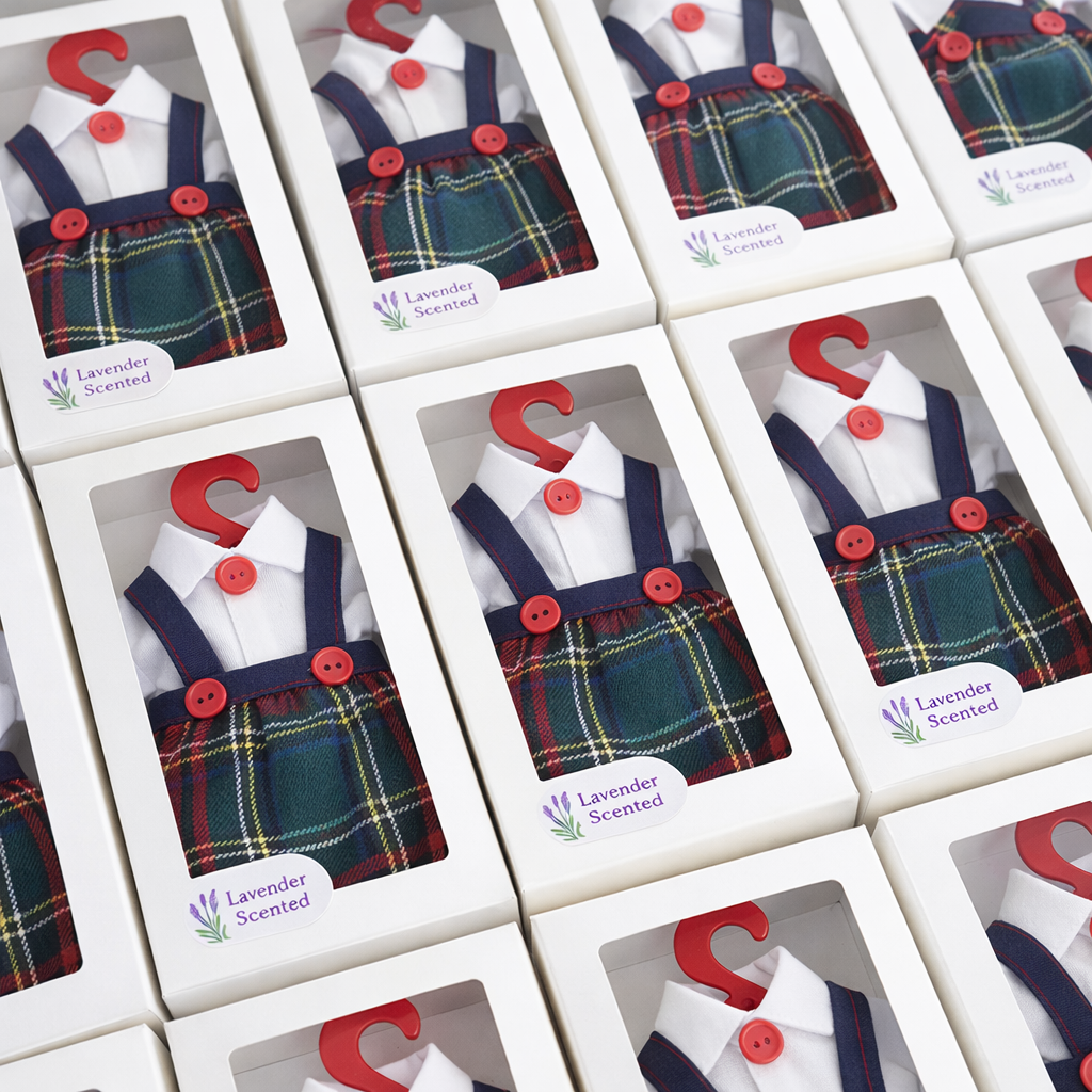 Personalized Baby Boy Lavender Sachet Magnet – Tartan Romper Baby Shower Favor (Set of 20)