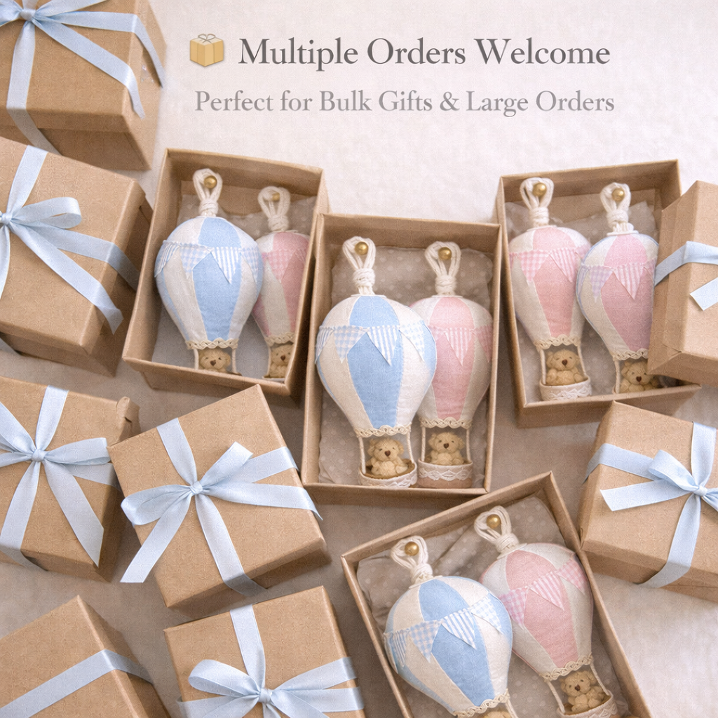 Handmade Hot Air Balloon Nursery Decor with Teddy Bear – Baby Shower Gift & Nursery Wall Hanging