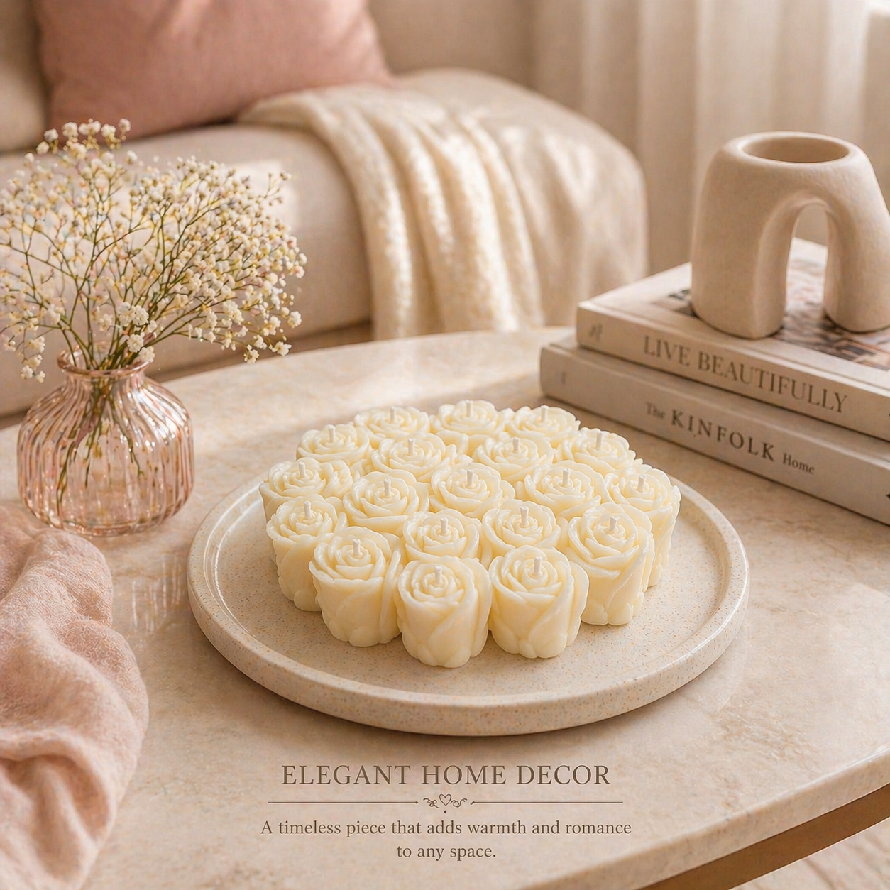 Personalized Rose Cluster Candle – Handmade Soy Beeswax Gift Candle