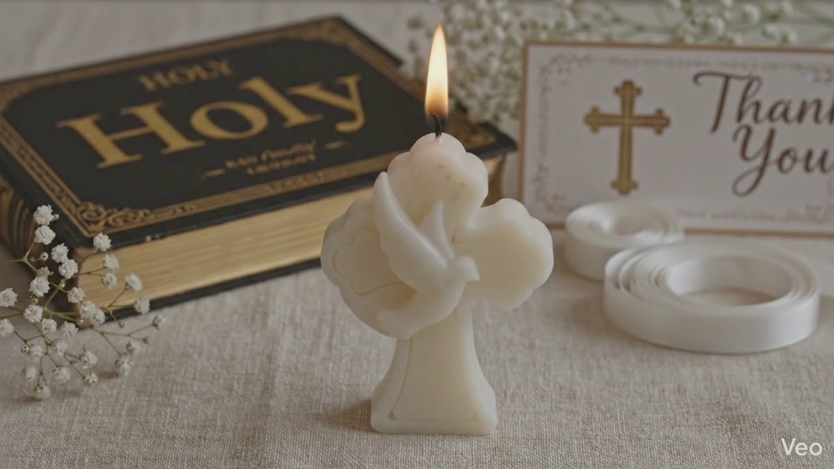 Baptism Cross Candle Favor – Personalized Christening Gift – Dove Soy Wax Candle – Communion Party Favor
