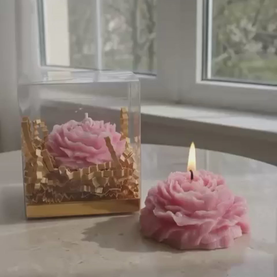 Elegant Peony Soy Candle | Flower Gift Box | Scented Unscented Pink Wax | Bridal Wedding Favor