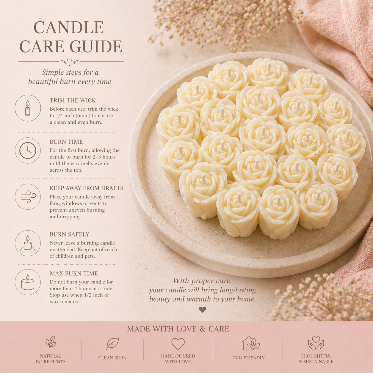 Personalized Rose Cluster Candle – Handmade Soy Beeswax Gift Candle