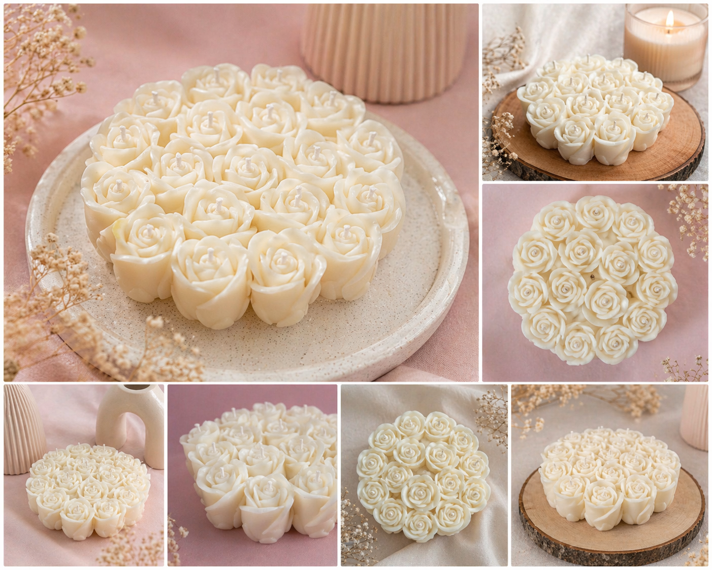 Personalized Rose Cluster Candle – Handmade Soy Beeswax Gift Candle