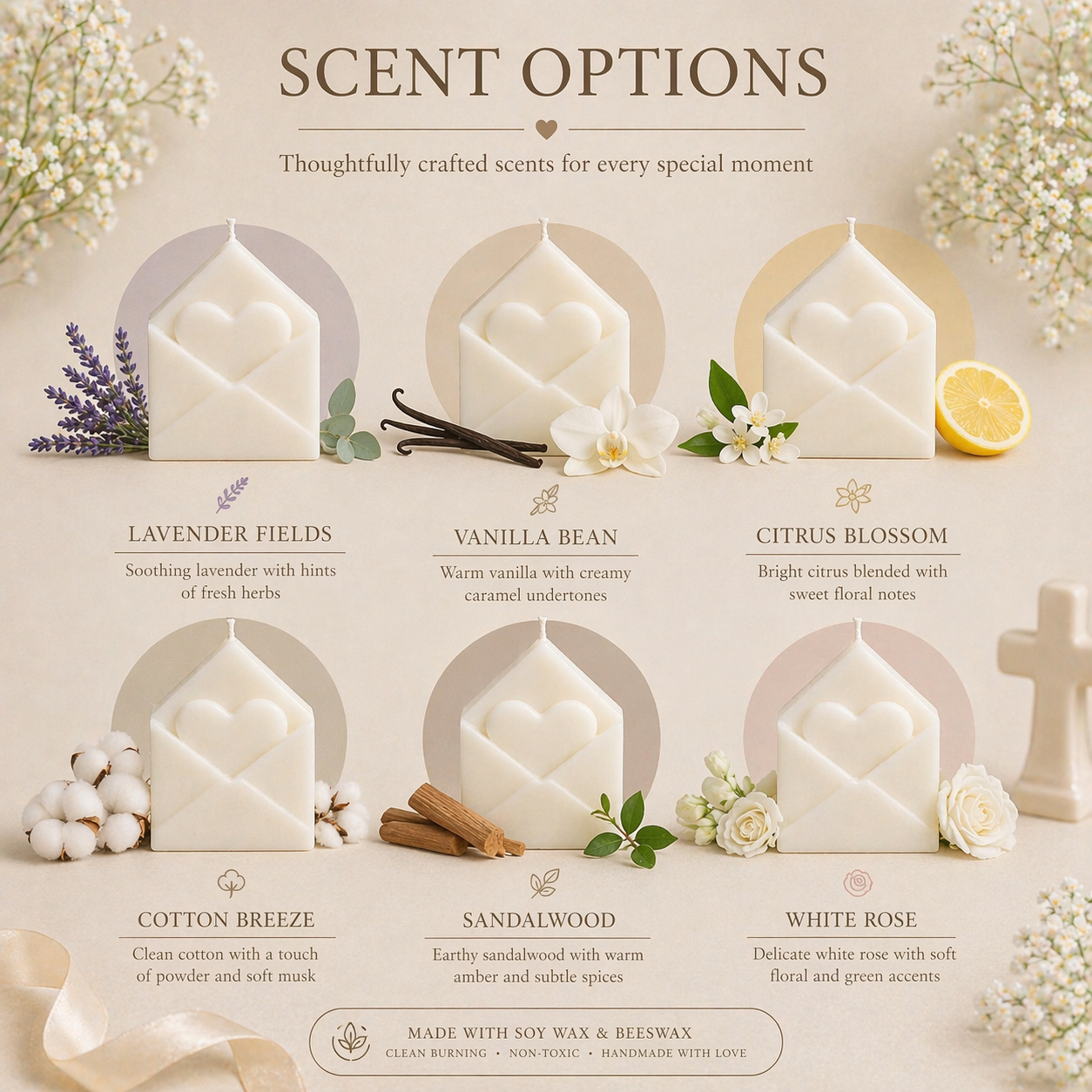 Personalized Baptism Candle Favor – Envelope Heart Soy Wax Candle