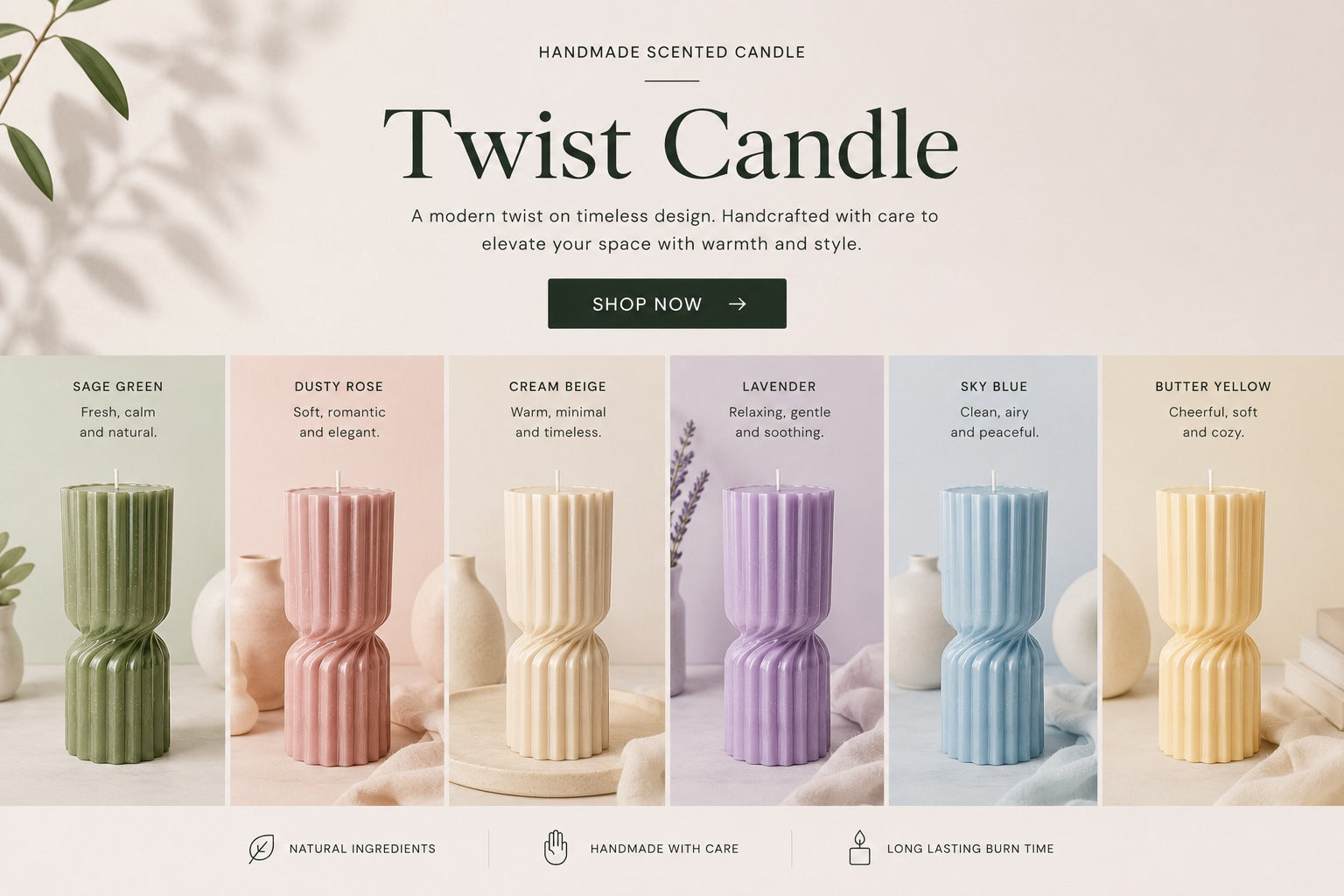 Handmade Twist Candle – Sculptural Soy Wax Scented Candle | Modern Home Decor Gift