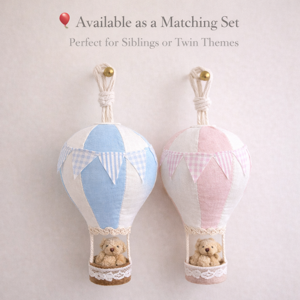 Handmade Hot Air Balloon Nursery Decor with Teddy Bear – Baby Shower Gift & Nursery Wall Hanging