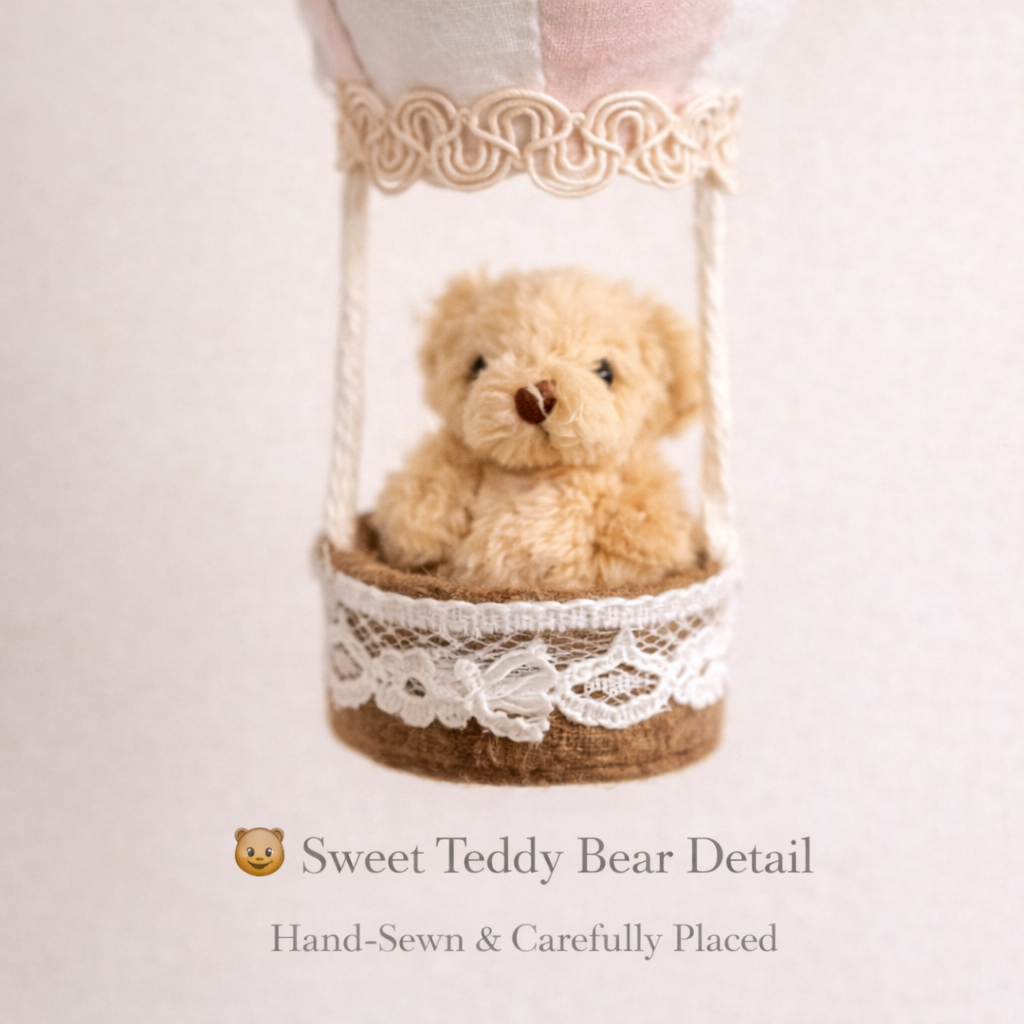 Handmade Hot Air Balloon Nursery Decor with Teddy Bear – Baby Shower Gift & Nursery Wall Hanging